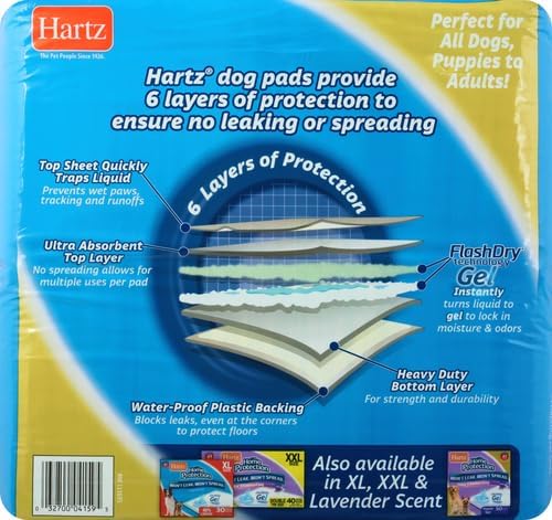 Hartz Home Protection Super Absorbent Odor Eliminating No Leaks Dog Pads,50 Count (Pack of 3)