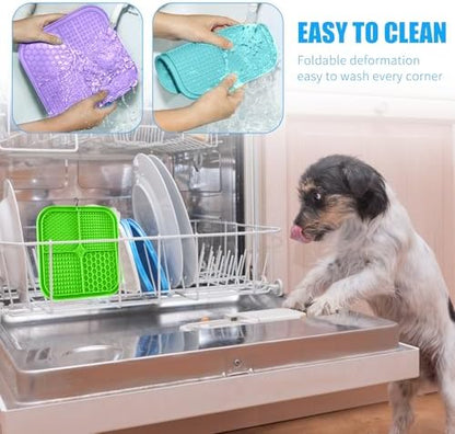 Lick Mat for Dogs, Premium Lick Pad with Suction Cups for Dog Anxiety Relief, Slow Feeder Dog Bowls, Bathing, Grooming and Training (Cyan, Purple, Green, 3pack) - Image 6