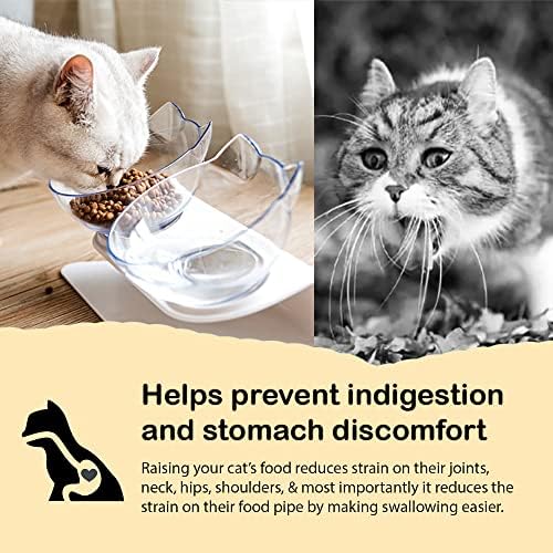 Leo's Paw Anti-Vomiting Orthopedic Cat Bowl Elevated 15° Tilted Cat Food and Water Bowls for Better Digestion Raised Stand with Non-Slip Bottom Detachable Feeding Bowl (Double Clear) - Image 3