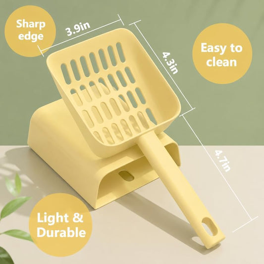 2 in 1 Cat Litter Scoop with Holder Stand Cat Stuff Cat Scooper for Litter Box Cat Accessories Cat Supplies Kitty Yellow - Image 2