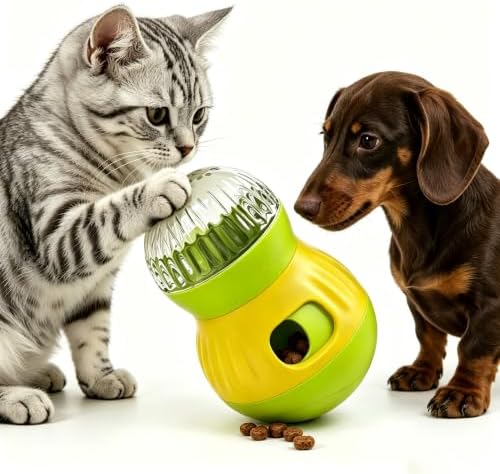 Dog & Cat Treat Dispenser Wobble Ball, Green-Yellow by Unknown