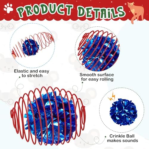 Jecery 5 Pcs Cat Toys Spring,Crinkle Ball,Multicolor - Image 3