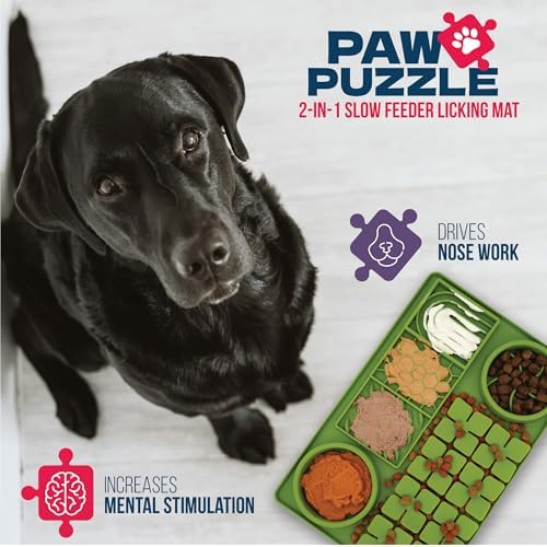 Palz&Co Paw Puzzle 2-in-1 Slow Feeder & Lick Mat - Large 15.75"x10.5" Green Non-Slip Silicone Mat for Dogs & Cats, Dry or Wet Food, Enrichment Puzzle Feeder, Dishwasher Safe - Image 5