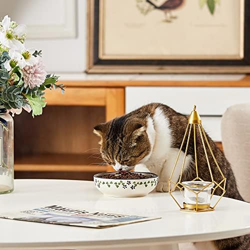 Ceramic Cat Bowls, Howise 5.3 in Cat Food Bowl, Cat Dishes for Food and Water, 3 Pack Shallow Pet Bowls for Indoor Cats, Floral Blue - Image 3