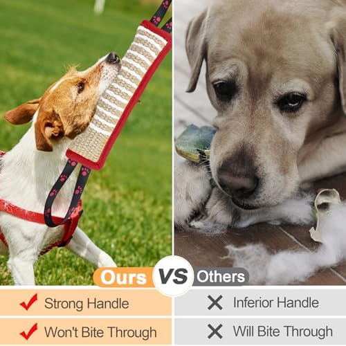 ToLanbbt Dog Tug Toy Dog Bite Jute Pillow Pull Toy with 2 Strong Handles Perfect for Tug of War, Puppy Interactive Play, Tear Resistant Bite Training Toys for Small Medium Large Dogs (Red Footprint) - Image 5