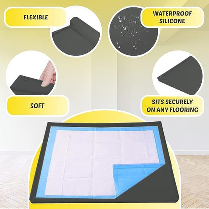 TidyFriend Dog Pad Holder Tray for 36 x 36 Inches Training Pads - Silicon Wee Wee Holder, No Spill Pee Tray for Dogs - Easy to Clean and Store Perfect for Dog Potty (Black)