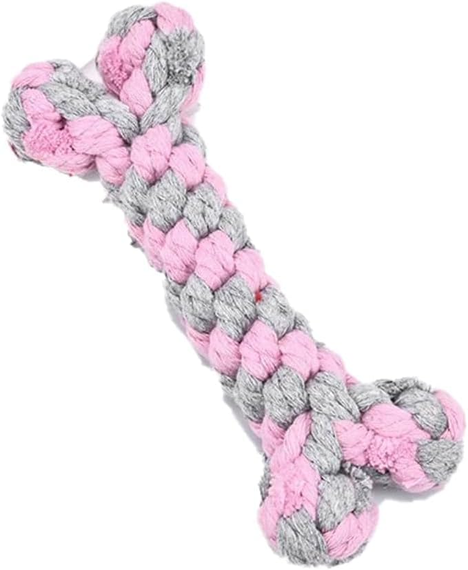 Bone-Shaped Dog Rope Chew Toy, Pink & Grey by Unknown