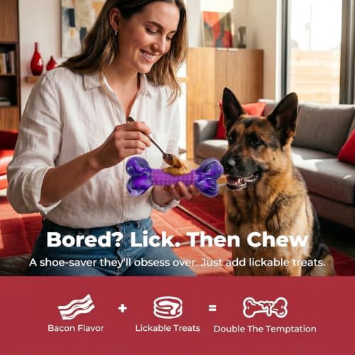 Tough Dog Toys for Aggressive Chewers Large Breed, Dog Chew Bone with Bacon Flavor, Pure Nylon Chew Toy for Medium Large Dogs, Bacon Flavor, Purple - Image 6