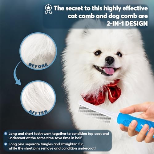 GENPEPADO Grooming Comb for Dogs and Cats with Long & Short Stainless Steel Metal Fine Teeth for Detangling Matted Hair - Pet Detangler Comb for Removing Tangles, Knots, Loose Fur from The Undercoat - Image 4