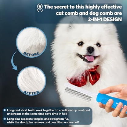 GENPEPADO Grooming Comb for Dogs and Cats with Long & Short Stainless Steel Metal Fine Teeth for Detangling Matted Hair - Pet Detangler Comb for Removing Tangles, Knots, Loose Fur from The Undercoat - Image 4