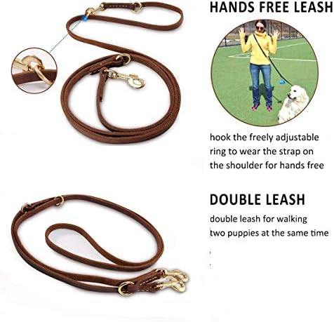 Multi Function 8ft Leather Dog Leash, Genuine Leather Leash Hands Free Dog Training Leashes for Medium and Large Dogs (8 Foot*5/8 inch, Brown) - Image 3