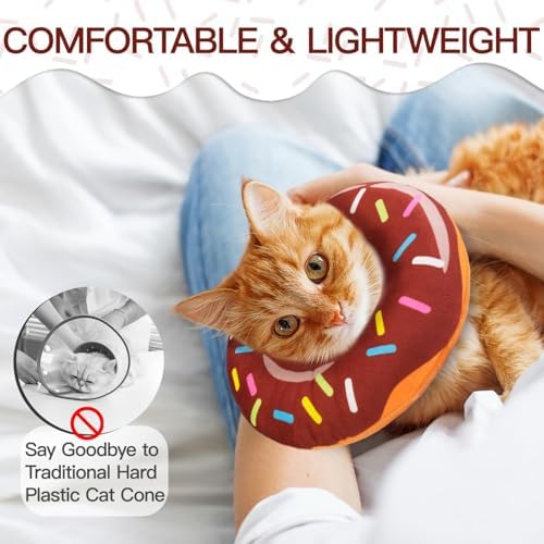 Cat Cone Collar Soft, Cute Cat Donut Collar After Surgery, Adjustable Kitten Recovery Cones to Stop Licking, Lightweight Neck Elizabethan Collars for Cats Kittens (Brown, Medium) - Image 4