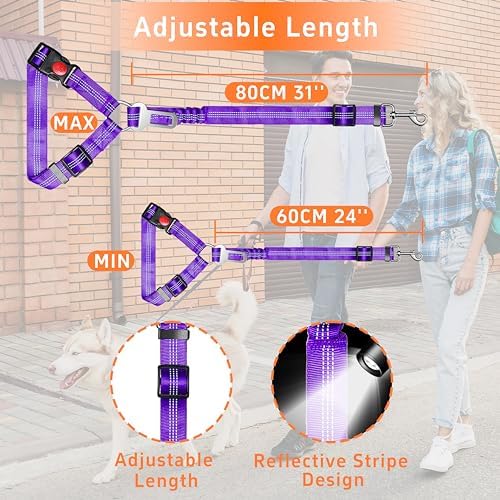 Seyezo Dog Car Seat Belt for Car, 2 Piece Set Retractable Dog Car Harness Adjustable Reflective Dog Seatbelt for Vehicle Headrests, Dog Safety Restraint Seatbelt Heavy Duty& High Elastics, Purple - Image 6