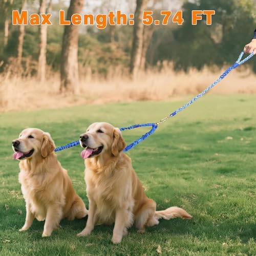 Double Dog Leash – Tangle-Free Dual Leash with 360° Swivel, Shock Absorbing Bungee, Reflective Stitching & Hand-Braided Main Rope (Supports Up to 440 lbs, Blue) - Image 6