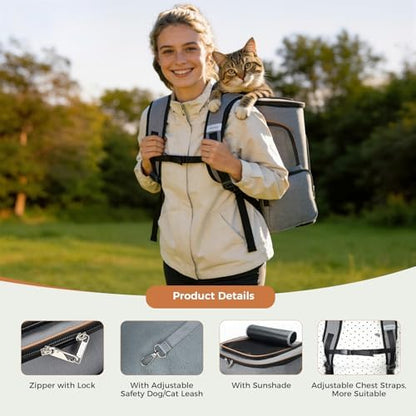 Large Cat Backpack Expandable Pet Carrier Backpack, Lekereise Dog Backpack Carrier for Small Dogs and Medium Cats, Grey - Image 5