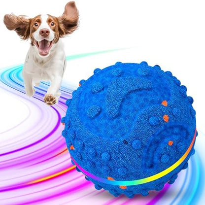 Interactive Dog Toys Ball, Self-Rolling & Bouncing Ball with RGB Colorful Lights to Keep Them Busy, 3-in-1 Interactive Mode, E-TPU Material, Type-C Charging, Moving Dog Toy for Dogs Puppies (Blue) by Flashseen