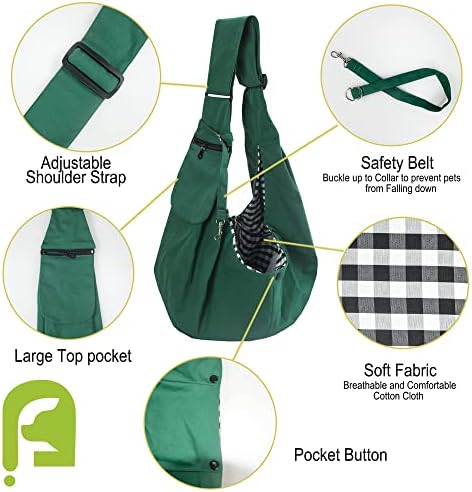 Pet Sling Carrier Adjustable Shoulder Strap Puppy Tote Hands Free Reversible Pet Backpack for Outdoor Travel Green - Image 4
