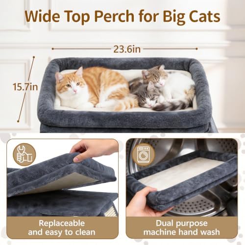 Cat Tree Tower with 15.7x23.6 Perch Bed for Indoor Cats, Dark Gray - Image 6