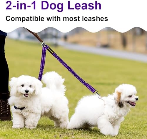 MingXpet 2 Dog Leash, Dog Leash for 2 Dogs, 360° Swivel No Tangle Double Walking Training Leashes for Large Dogs that Pull, Comfortable Shock Absorbing Reflective Bungee, Purple - Image 7