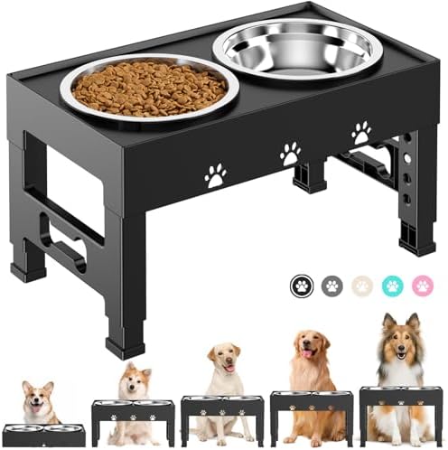 Elevated Dog Bowls with 2 Stainless Steel Bowls, 5-Height Adjustable Stand (3.1", 9" to 12"), for Improved Digestion & Neck Support, Easy Clean, Non-Slip Base Raised Feeder for Medium Large Dogs by LAKIPETNPetSupplies
