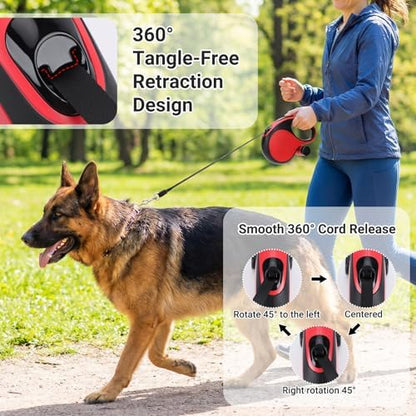 Segarty 26 Ft Walking Lead with Poop Bag Holder for Pet 66 lbs - 110 lbs, 8m Heavy-Duty Retractable Long Leash 360°Tangle-Free with Anti-Slip Handle, One-Handed Brake Pause Lock for Medium Large Dogs - Image 5