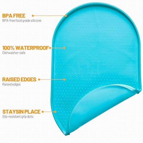 Hubulk 100% Waterproof Silicone Pet Feeding Mat with Raised Edge for Food and Water, Dog Bowl Mats, Cat Bowls Placemat with High Lip Protects Floor for Cats and Dogs(Teal, 19" L x 12" W) - Image 2