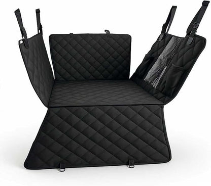 Dog Seat Cover for Back Seat, Back Seat Extender for Dogs, Hard Bottom Seat Cover with Mesh Window and Storage Pocket, Waterproof Dog Hammock Seat for Full Size SUVs, Trucks, Black, X-Large