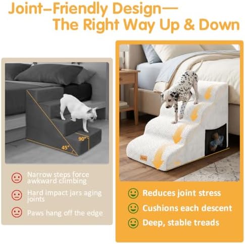 Topmart High Density Foam Dog Steps 4 Tiers,Extra Wide Deep Pet Steps - Image 2
