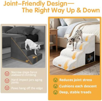 Topmart High Density Foam Dog Steps 4 Tiers,Extra Wide Deep Pet Steps - Image 2