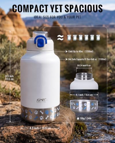 GiNT 37oz / 1.1L Insulated Dog Water Bottle with Carrying Case, (White) - Image 5