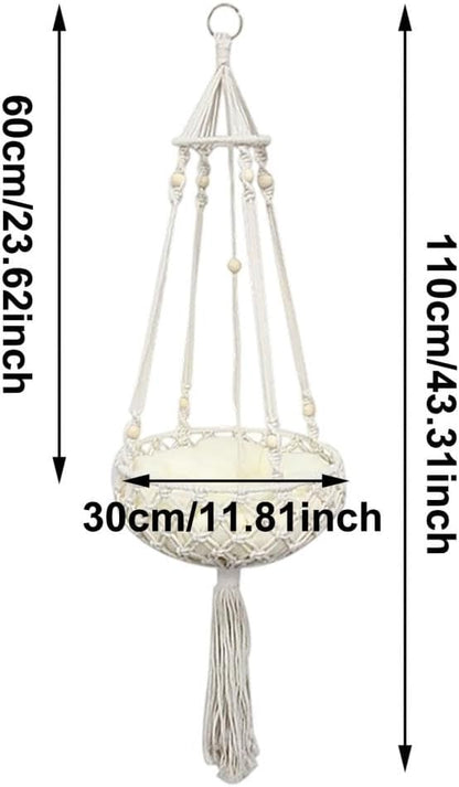 Cat Hammock Bed, 12x43Inch Handwoven Hanging Boho Cat Bed with Hanging Kit for Indoor Outdoor Home Decor Ceiling Swing for Playing Sleeping Climbing and Lounging, Wall Furniture (Round+Pad)