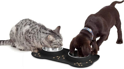 Pet Deluxe Dog Bowls Stainless Steel Bowls with No Spill Skid Resistant Silicone Mat, 24oz 48oz Dog Food and Water Bowl Set Feeder for Small Medium Large Size,Dogs,Cats Pets Puppy Dish