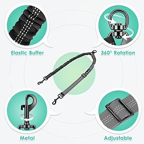 AUTOWT Two Dog Lead, 2 in 1 Upgraded Double Dog Leash Attachment Combine Adjustable Strap and Shock Absorbing Bungee No Tangle Dual Training Splitter for Medium Large Dogs (Black & Grey) - Image 5