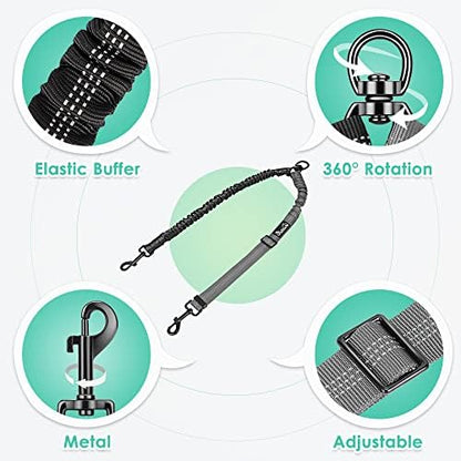 AUTOWT Two Dog Lead, 2 in 1 Upgraded Double Dog Leash Attachment Combine Adjustable Strap and Shock Absorbing Bungee No Tangle Dual Training Splitter for Medium Large Dogs (Black & Grey) - Image 5