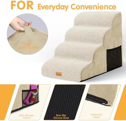 Topmart High Density Foam Dog Stairs 4 Tiers,Extra Wide Deep Pet Steps - Image 5