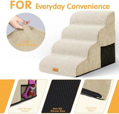 Topmart High Density Foam Dog Stairs 4 Tiers,Extra Wide Deep Pet Steps - Image 5