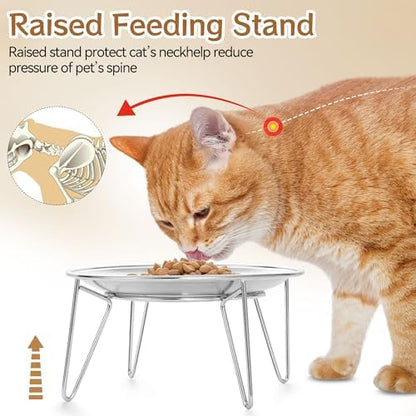 Elevated Cat Bowls, Wide Stainless Steel Cat Food Bowls with Metal Stand Whisker Stress-Free, Raised Food and Water Dish for Cats, Kitten, Puppies and Small Dogs - Image 2