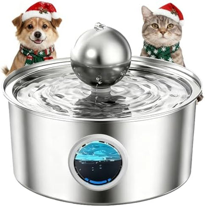 108oz/3.2L Stainless Steel Cat Water Fountain, Ultra-Quiet Pet Fountain with Water-Level Window, Dishwasher Safe, BPA-Free Automatic Water Dispenser for Cats and Dogs by Unknown