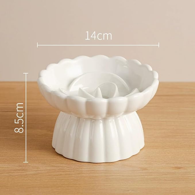 Ceramic Raised Cat Slow Feeder Bowls Whisker Friendly Anti Vomiting Cat Slow Eating Food Bowl for Cats Puppy Dogs Neck Support Plates (Pink)