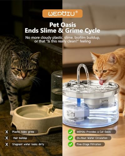 WEPIOU 95oz/2.8L Glass Cat Water Fountain, Multi-Stage Filter, Ultra-Quiet - Image 3