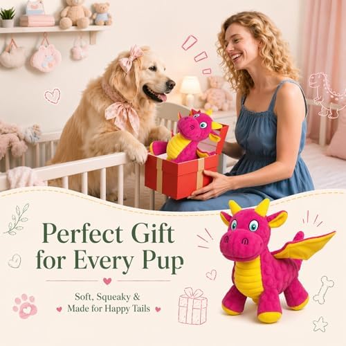 Squeaky Dog Toy - Plush Dragon with 5 Squeakers and Crinkle Wings - Image 6