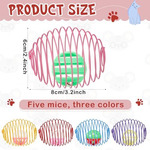 Jecery 5 Pcs Cat Toys Spring,Bell Ball,Multicolor - Image 2
