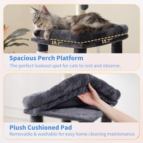 Heybly Cat Tree, 71-Inch Tall Cat Tower for Large Maine Coon Cats HCT037G - Image 4