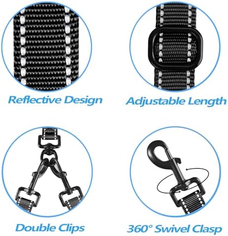 PetBonus Double Dog Leash, No Tangle Dual Leash, Reflective Walking Training Lead, 4 Comfortable Padded Handles for 2 Dogs with Collapsible Bowl and Waste Bags (Black, Large) - Image 4