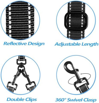 PetBonus Double Dog Leash, No Tangle Dual Leash, Reflective Walking Training Lead, 4 Comfortable Padded Handles for 2 Dogs with Collapsible Bowl and Waste Bags (Black, Large) - Image 4