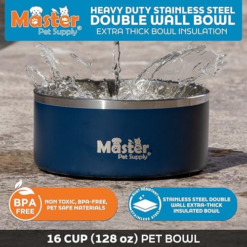 Master Pet Supply Stainless Steel Dog Bowls 128 oz Heavy Duty Navy Blue - Image 3