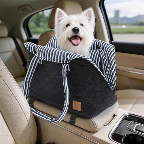 Small Dogs Under 12 lbs Adjustable Portable Center Console Car Seat, Built-in Bubble wrap, Fits Most Cars & SUVs with Convenient Handbag Functionality, Stylish Travel Pet Bag (Black) by Unknown