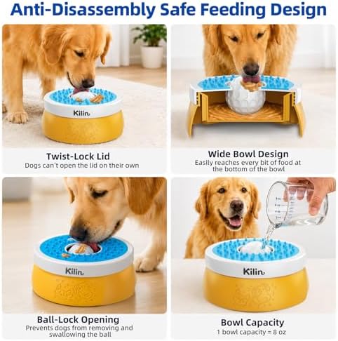 KILIN Slow Feeder Dog Licking Bowl with Rolling Ball,4 Non-Slip Pads,8fl oz - Image 6