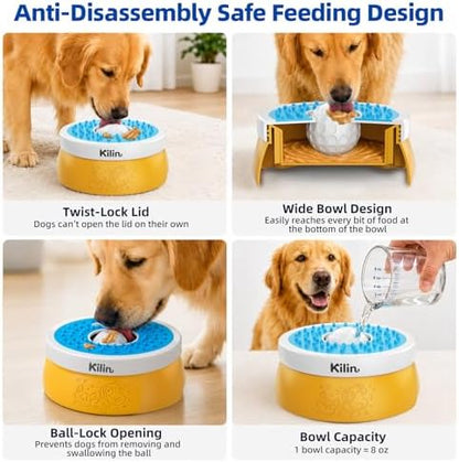 KILIN Slow Feeder Dog Licking Bowl with Rolling Ball,4 Non-Slip Pads,8fl oz - Image 6