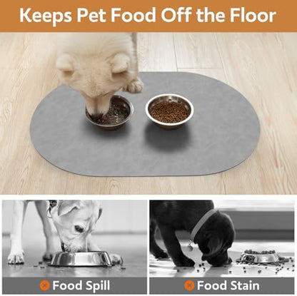 MontVoo Absorbent Dog Food Mat-Dog Mat for Food and Water Bowl | Quick Dry Pet Dish Mat, No Stains & Easy Clean Cat Rug for Messy Drinkers Cat Accessories Pet Supplies, 12"x19", Lightgrey - Image 3